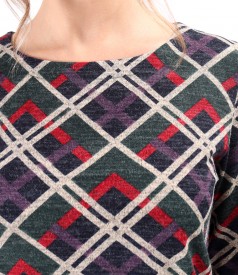 Blouse made of thick elastic jersey printed with plaids