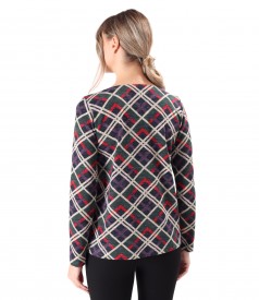 Blouse made of thick elastic jersey printed with plaids