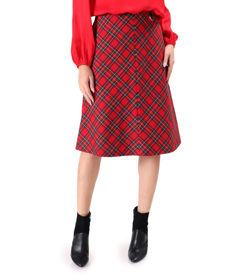 Flared skirt made of checkered viscose fabric