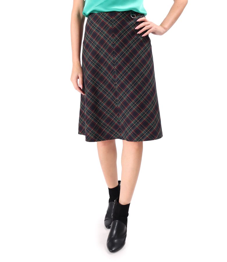 Flared skirt made of checkered viscose fabric