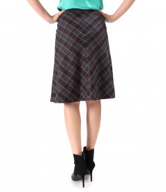 Flared skirt made of checkered viscose fabric