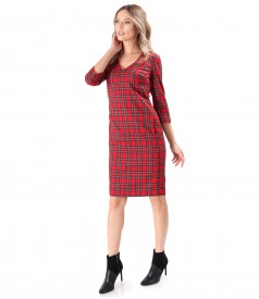 Checkered midi dress with crystals on the decolletage