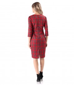 Checkered midi dress with crystals on the decolletage