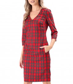 Checkered midi dress with crystals on the decolletage