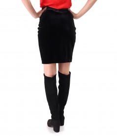 Short black elastic velvet skirt