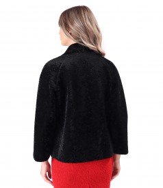 Short jacket made of eco-friendly fur with astrakhan structure