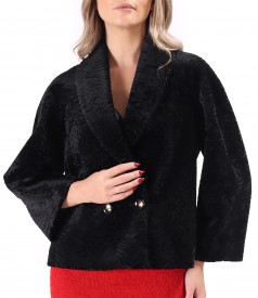 Short jacket made of eco-friendly fur with astrakhan structure