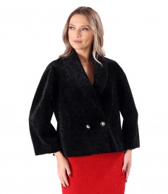 Short jacket made of eco-friendly fur with astrakhan structure