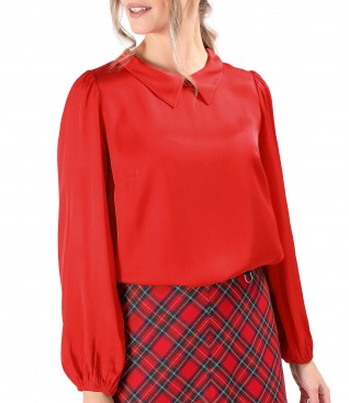 Long-sleeved viscose satin blouse