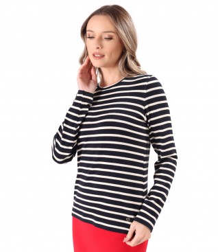 Thick elastic jersey blouse with wool printed with stripes