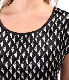 Loose blouse with viscose satin front printed with geometric motifs