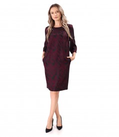 Casual dress with a viscose satin jacquard front with geometric motifs