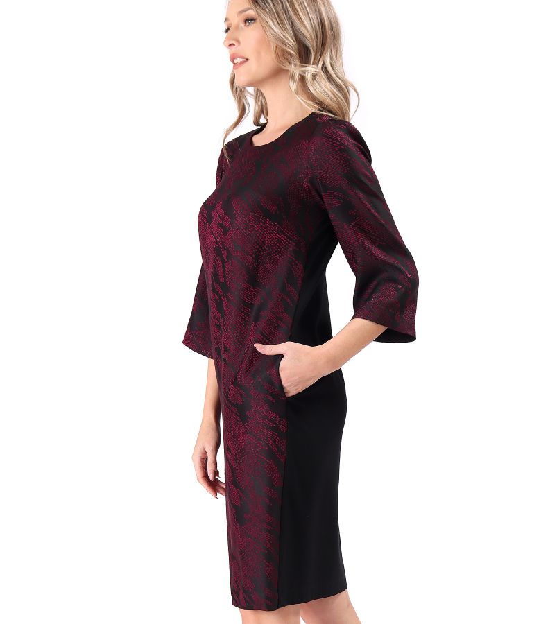 Casual dress with a viscose satin jacquard front with geometric motifs