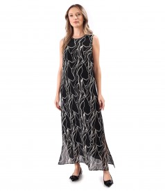 Long viscose dress printed with geometric motifs with side slits