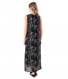 Long viscose dress printed with geometric motifs with side slits