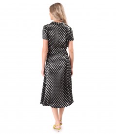 Viscose satin midi dress printed with geometric motifs