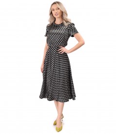 Viscose satin midi dress printed with geometric motifs