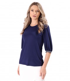 Elastic jersey blouse with 3/4 sleeves