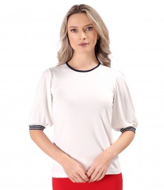 Elastic jersey blouse with 3/4 sleeves