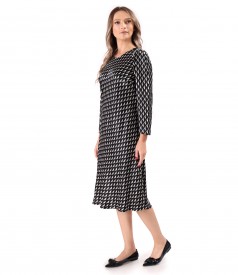 Viscose satin midi dress printed with geometric motifs