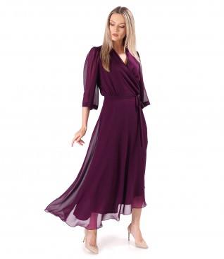 Asymmetric midi dress in plain veil