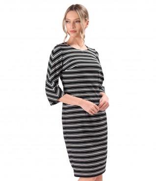 Elastic jersey dress printed with stripes