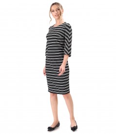 Elastic jersey dress printed with stripes