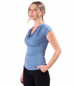 Elastic jersey t-shirt with folds