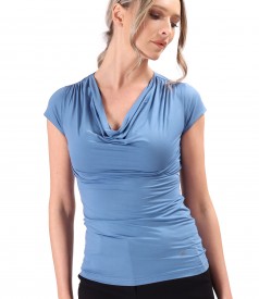 Elastic jersey t-shirt with folds