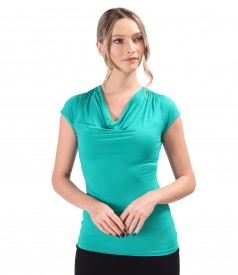 Elastic jersey t-shirt with folds