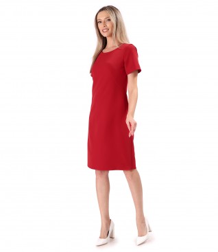 Office dress with decorative stitching at the neckline