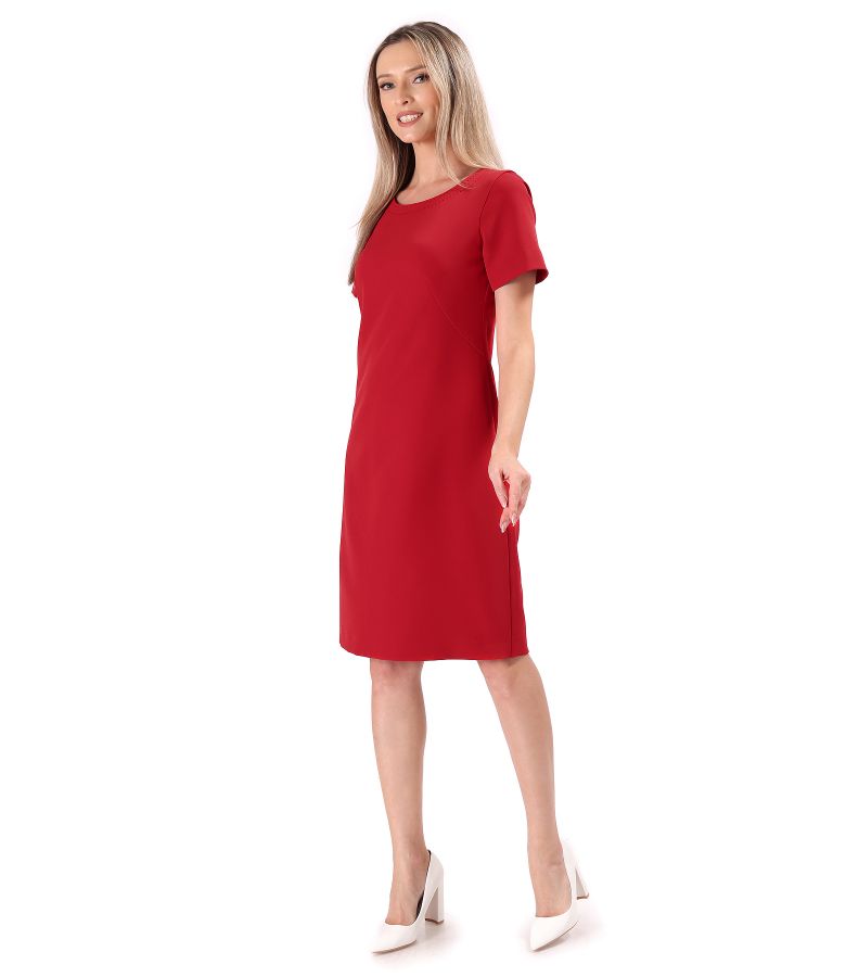 Office dress with decorative stitching at the neckline