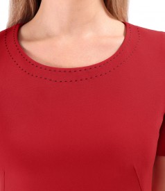 Office dress with decorative stitching at the neckline