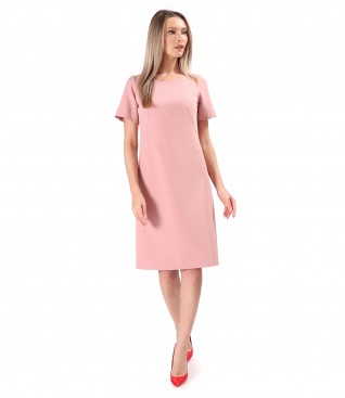 Office dress with decorative stitching at the neckline