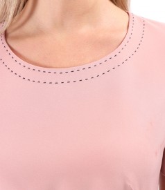 Office dress with decorative stitching at the neckline