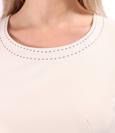 Office dress with decorative stitching at the neckline