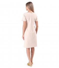 Office dress with decorative stitching at the neckline