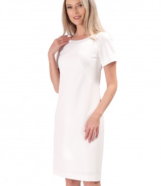 Office dress with decorative stitching at the neckline