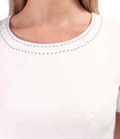 Office dress with decorative stitching at the neckline