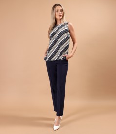 Striped printed viscose blouse