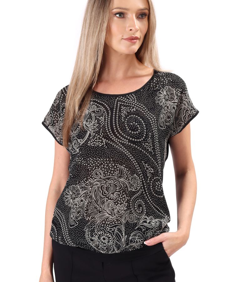 Elegant blouse with a viscose front printed with floral motifs