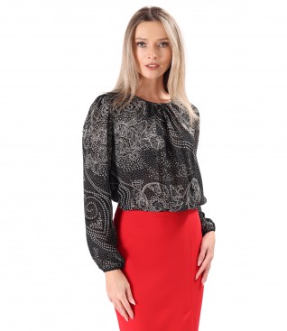 Pleated blouse in viscose printed with floral motifs