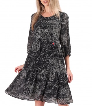 Elegant dress with ruffles in viscose printed with floral motifs