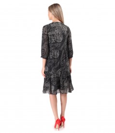 Elegant dress with ruffles in viscose printed with floral motifs