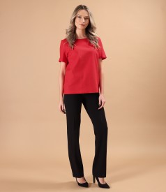 Elegant outfit with straight pants and linen blouse with viscose