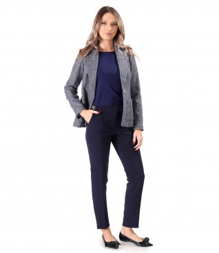 Elegant outfit with ankle pants and jacket made of fabric and wool