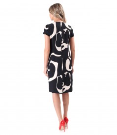 Loose dress in viscose with linen printed with geometric motifs