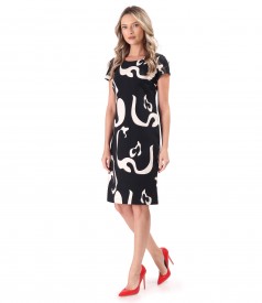 Loose dress in viscose with linen printed with geometric motifs