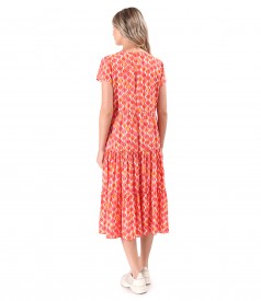 Midi dress with ruffles in viscose printed with geometric motifs