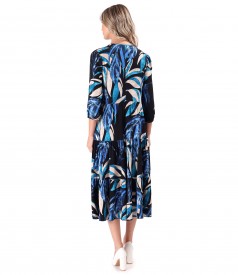 Midi dress with ruffles in viscose printed with floral motifs